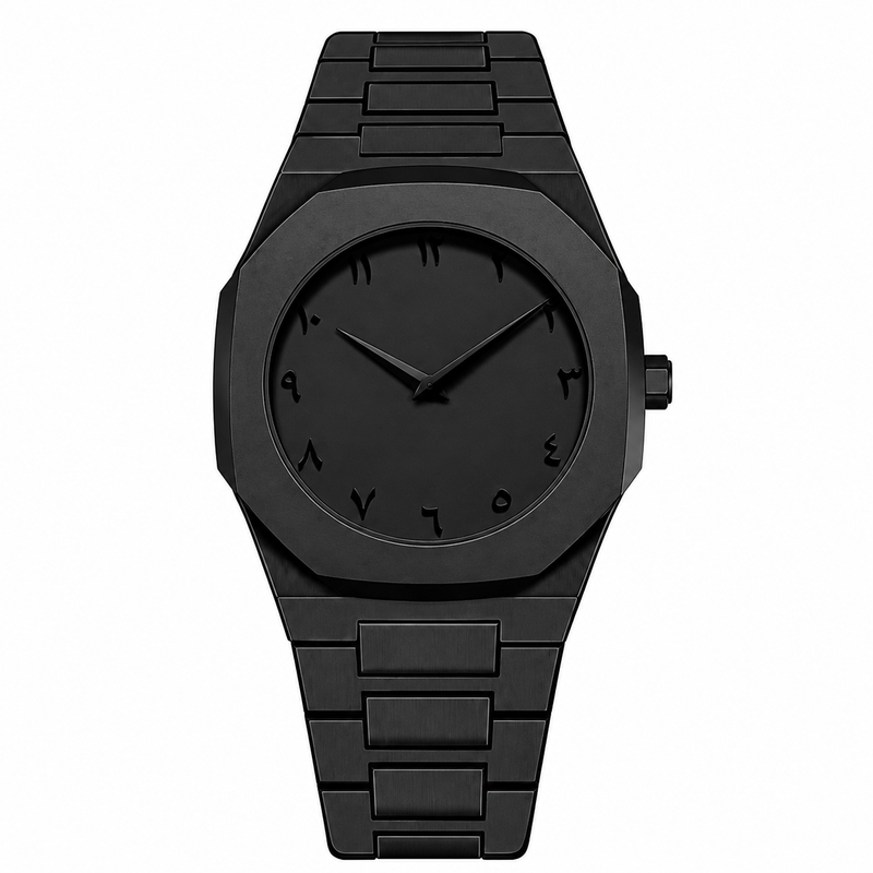 Arabic Aura Watch – Matte Black Minimalist Men’s Watch